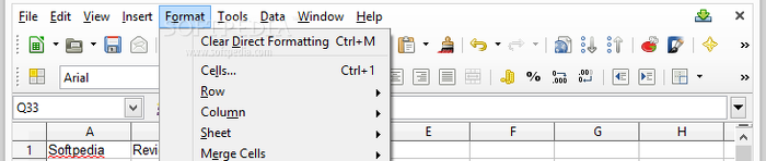 Showing the LibreOffice Calc format menu